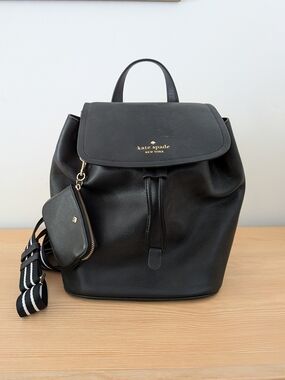 kate spade Black Pebbled Leather Backpack with Coin Pouch